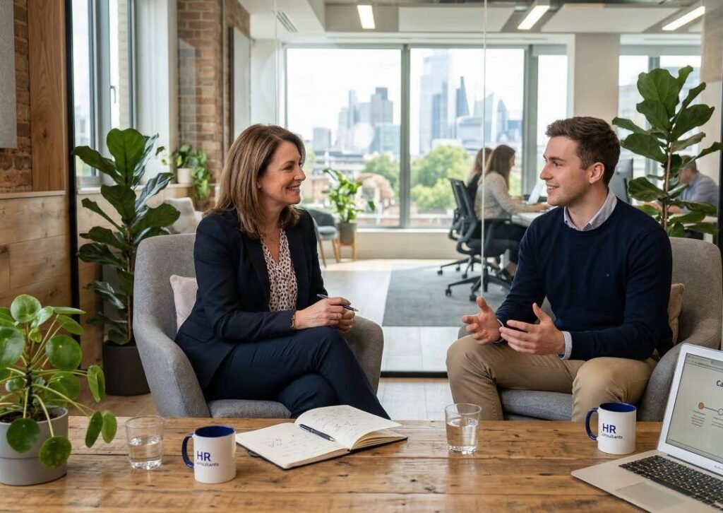 Career coaching session helping employees transition to new opportunities